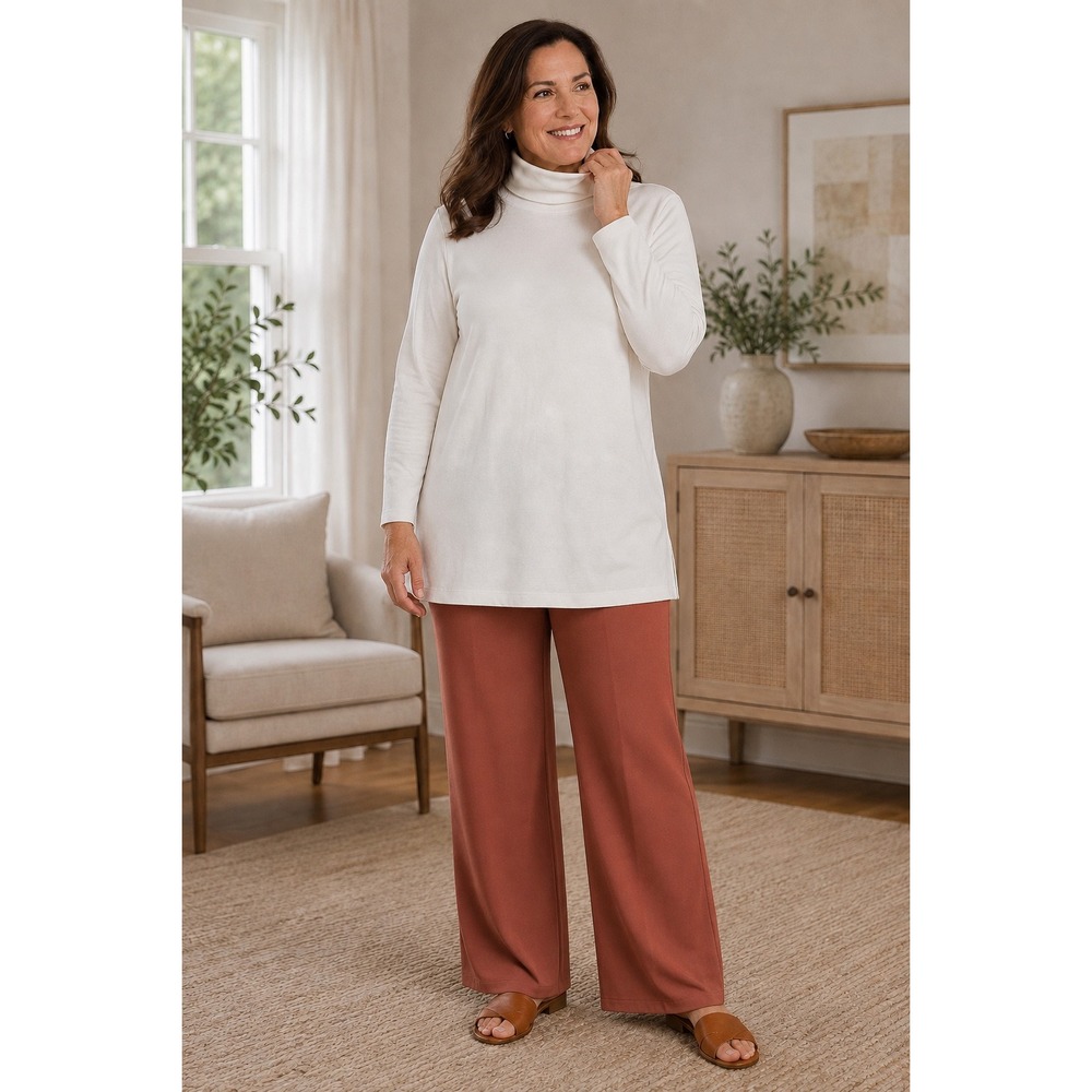 Lands End Cream Supima Cotton Turtleneck Top 1X Minimalist Old Money Luxury